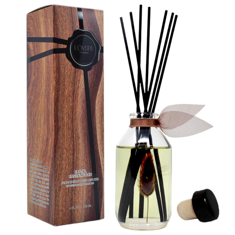 LOVSPA Reed Diffuser Set, Santal (Sandalwood) Scented Oil Diffuser with Sticks, Home Fragrance Accessories for Bathroom Shelf Decor, Aroma Diffusers for Home or Office Fall Decor, USA Made - Image 1